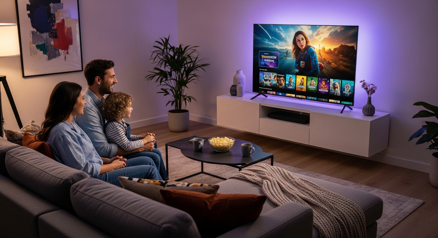 Famille profitant de l'IPTV France pour le divertissement